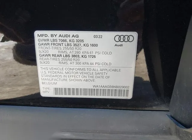 WA1AAAGE6NB029002 2022 2022 Audi E-Tron- Premium Quattro 9