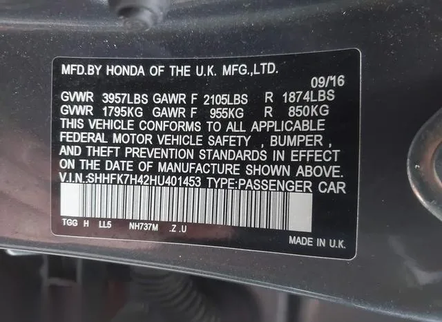 SHHFK7H42HU401453 2017 2017 Honda Civic- Sport 9