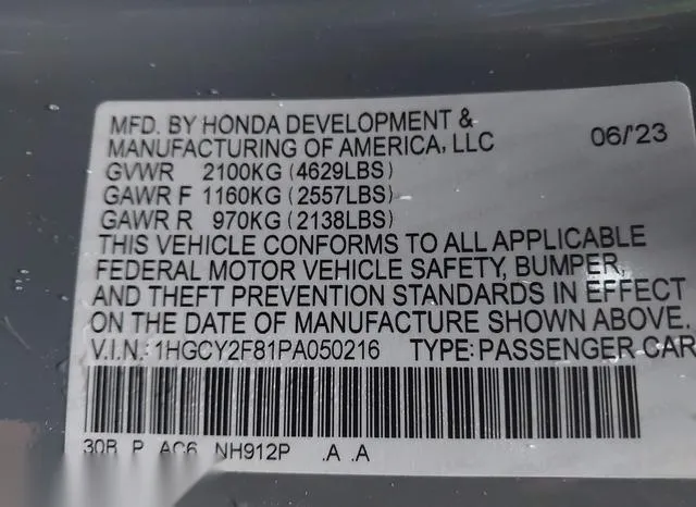 1HGCY2F81PA050216 2023 2023 Honda Accord- Hybrid Touring 9