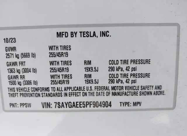 7SAYGAEE5PF904904 2023 2023 Tesla Model Y- Awd/Long Range D 9