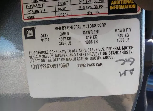 1G1YY22GX45119547 2004 2004 Chevrolet Corvette 9