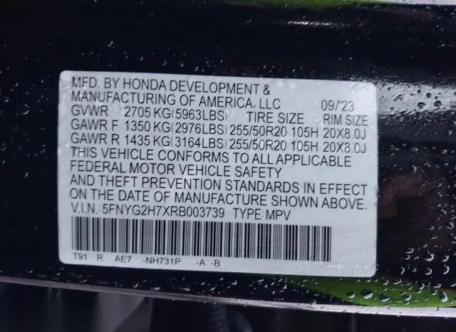 5FNYG2H7XRB003739 2024 2024 Honda Pilot- Touring 9