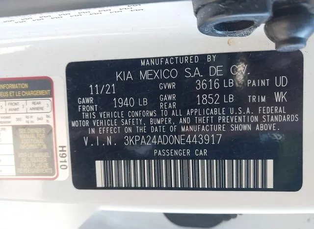 3KPA24AD0NE443917 2022 2022 KIA Rio- S 9