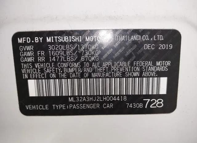 ML32A3HJ2LH004418 2020 2020 Mitsubishi Mirage- SE 9