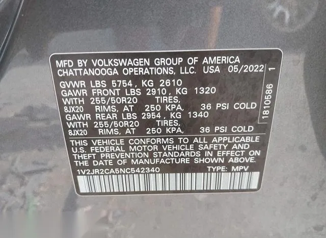 1V2JR2CA5NC542340 2022 2022 Volkswagen Atlas- 3-6L V6 Se W/ 9