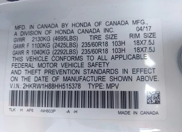 2HKRW1H88HH515378 2017 2017 Honda CR-V- Ex-L/Ex-L Navi 9