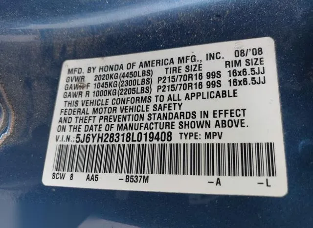 5J6YH28318L019408 2008 2008 Honda Element- LX 9