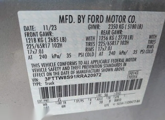 3FTTW8S91RRA20972 2024 2024 Ford Maverick- Lariat 9