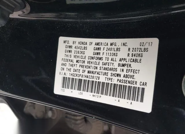 1HGCR3F81HA026129 2017 2017 Honda Accord- Ex-L V6 9