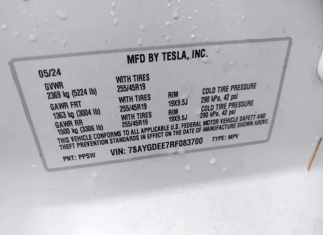 7SAYGDEE7RF083700 2024 2024 Tesla Model Y- Long Range Dual 9