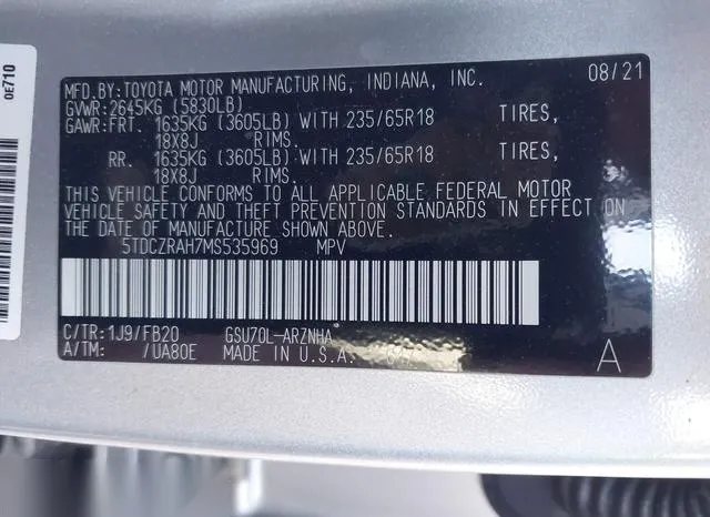 5TDCZRAH7MS535969 2021 2021 Toyota Highlander- L 9