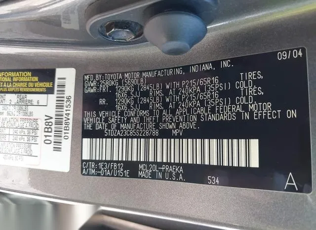 5TDZA23C85S228788 2005 2005 Toyota Sienna- LE 9