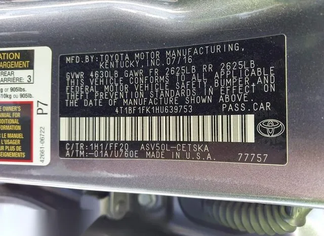 4T1BF1FK1HU639753 2017 2017 Toyota Camry- SE 9