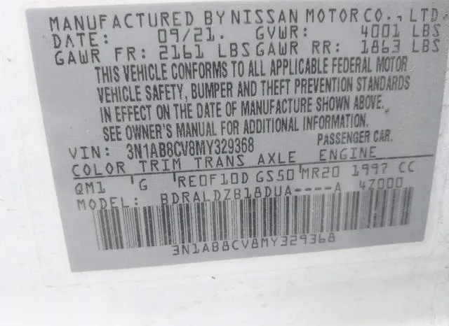 3N1AB8CV8MY329368 2021 2021 Nissan Sentra- Sv Xtronic Cvt 9