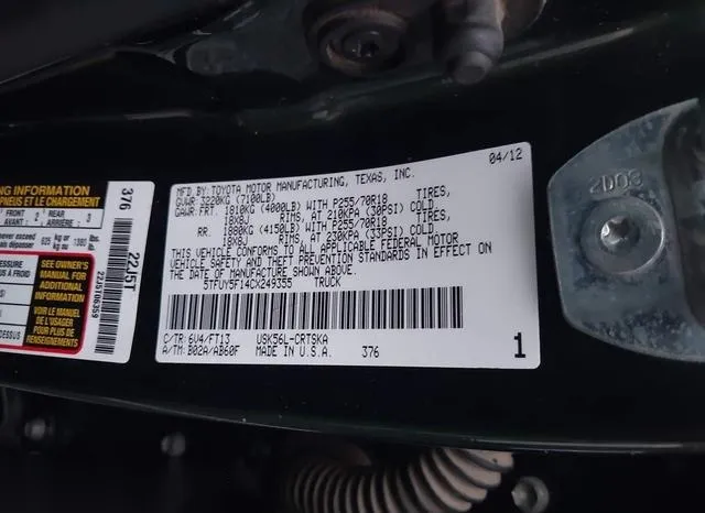 5TFUY5F14CX249355 2012 2012 Toyota Tundra- Grade 5-7L V8 9