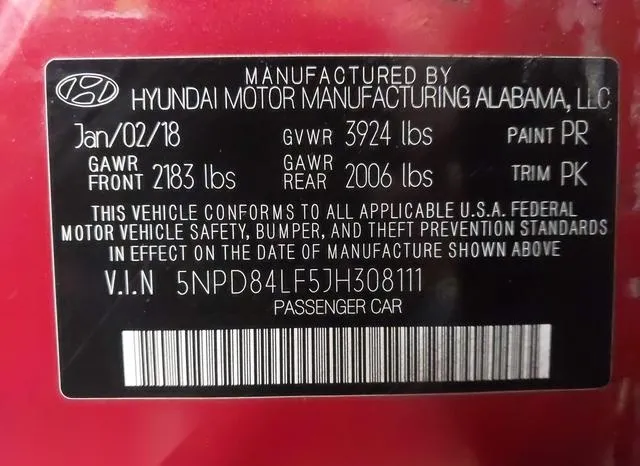 5NPD84LF5JH308111 2018 2018 Hyundai Elantra- Sel 9