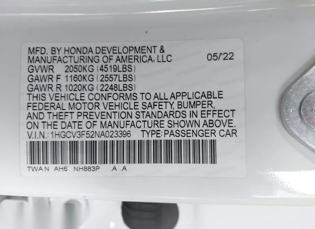 1HGCV3F52NA023396 2022 2022 Honda Accord- Hybrid Ex-L 9