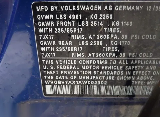 WVGBV7AX1AW002302 2010 2010 Volkswagen Tiguan- Wolfsburg Ed 9