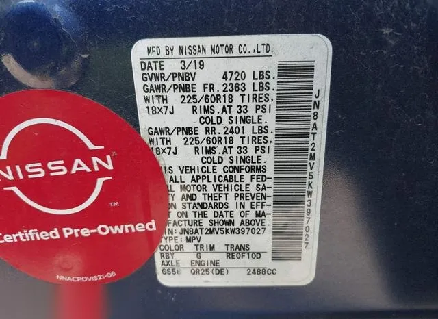 JN8AT2MV5KW397027 2019 2019 Nissan Rogue- SV 9