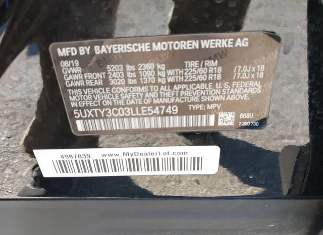 5UXTY3C03LLE54749 2020 2020 BMW X3- Sdrive30I 9