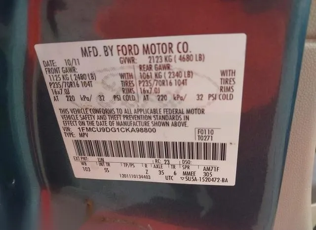 1FMCU9DG1CKA98800 2012 2012 Ford Escape- Xlt 9