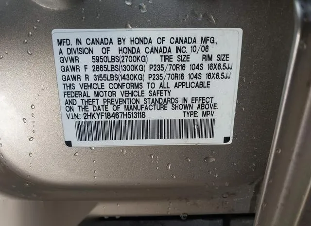 2HKYF18467H513118 2007 2007 Honda Pilot- EX 9