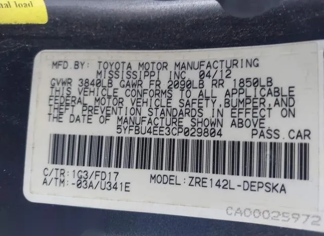 5YFBU4EE3CP029804 2012 2012 Toyota Corolla- S 9