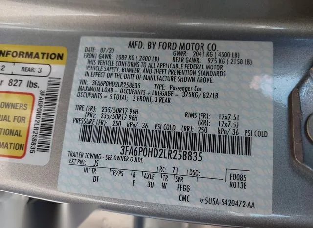 3FA6P0HD2LR258835 2020 2020 Ford Fusion- SE 9