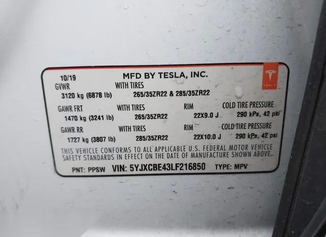 5YJXCBE43LF216850 2020 2020 Tesla Model X- Performance Dual 9