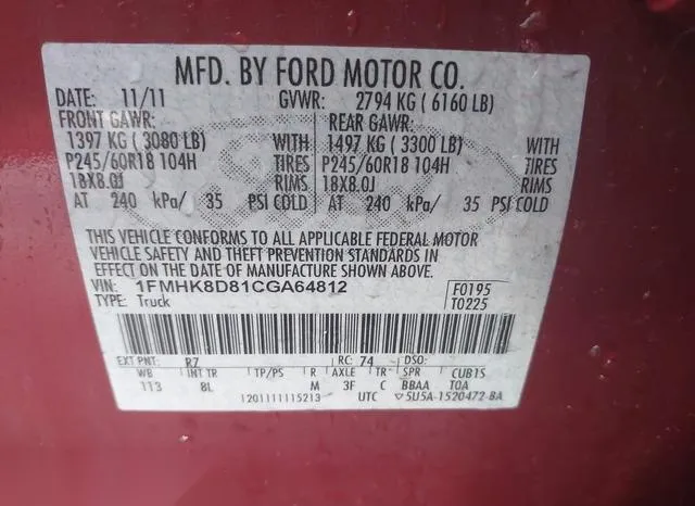 1FMHK8D81CGA64812 2012 2012 Ford Explorer- Xlt 9