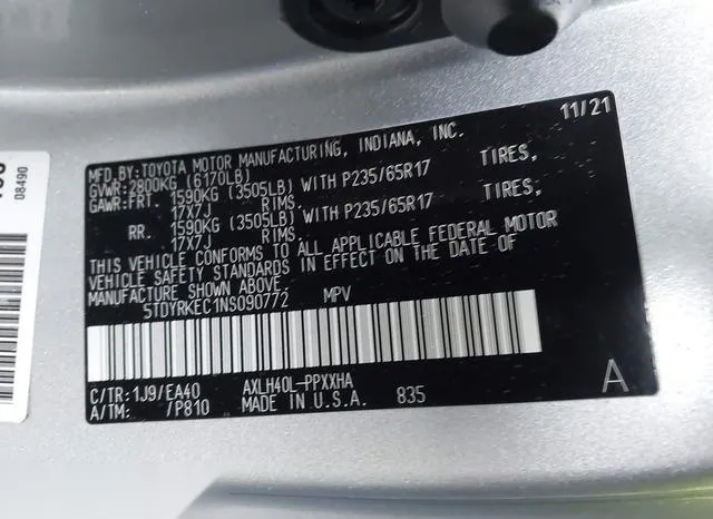 5TDYRKEC1NS090772 2022 2022 Toyota Sienna- Xle 9