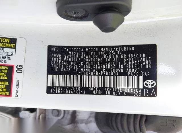 5YFBURHE0HP701804 2017 2017 Toyota Corolla- LE 9