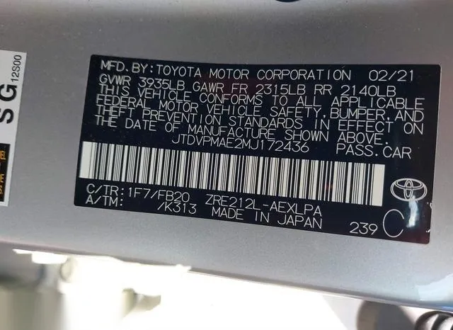 JTDVPMAE2MJ172436 2021 2021 Toyota Corolla- LE 9