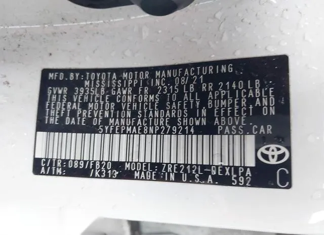 5YFEPMAE8NP279214 2022 2022 Toyota Corolla- LE 9