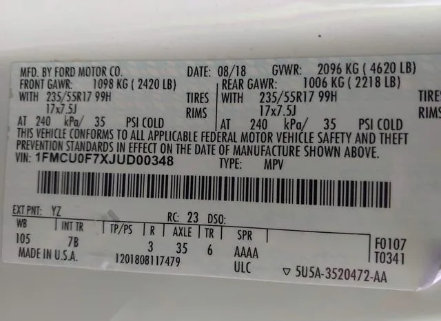 1FMCU0F7XJUD00348 2018 2018 Ford Escape- S 9