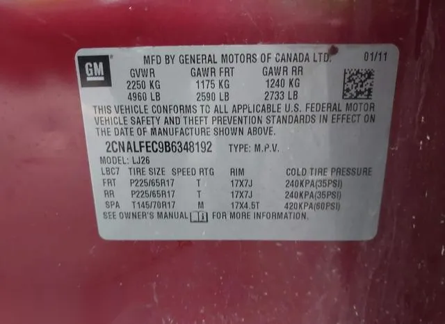 2CNALFEC9B6348192 2011 2011 Chevrolet Equinox- Ltz 9