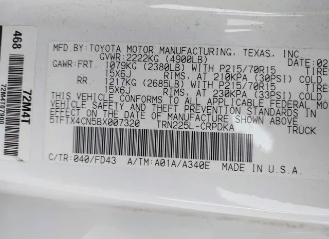 5TFTX4CN5BX007320 2011 2011 Toyota Tacoma- Access Cab 9