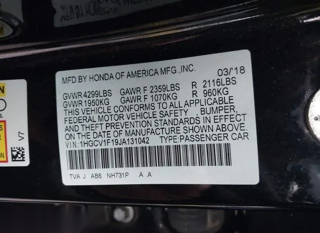 1HGCV1F19JA131042 2018 2018 Honda Accord- LX 9