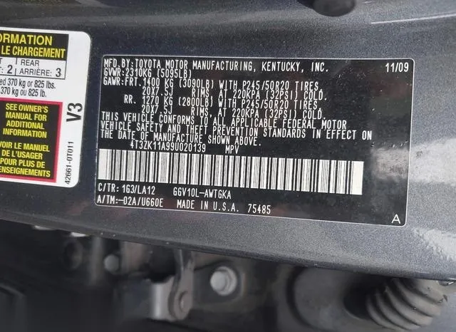 4T3ZK11A99U020139 2009 2009 Toyota Venza- Base V6 9