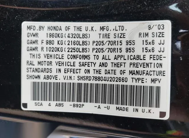 SHSRD78804U202660 2004 2004 Honda CR-V- EX 9