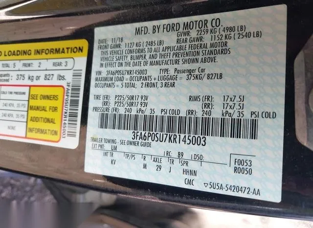 3FA6P0SU7KR145003 2019 2019 Ford Fusion- Energi Titanium 9