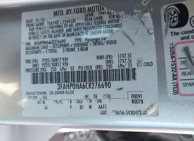 3FAHP0HA6CR276690 2012 2012 Ford Fusion- SE 9