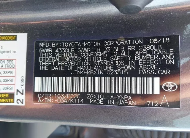 JTNKHMBX1K1023315 2019 2019 Toyota C-HR- LE 9