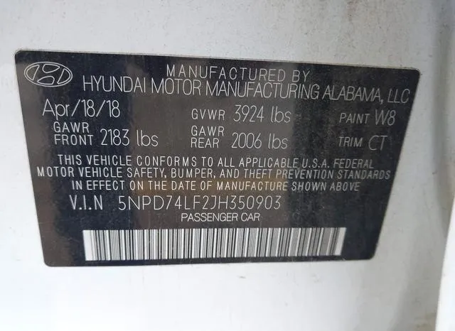 5NPD74LF2JH350903 2018 2018 Hyundai Elantra- SE 9