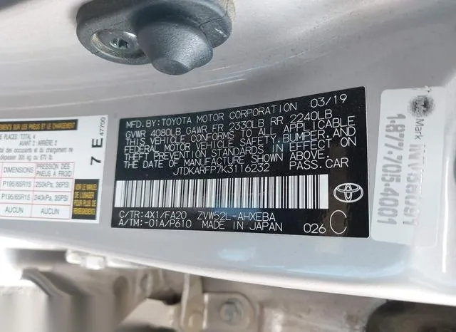 JTDKARFP7K3116232 2019 2019 Toyota Prius- Prime Plus 9