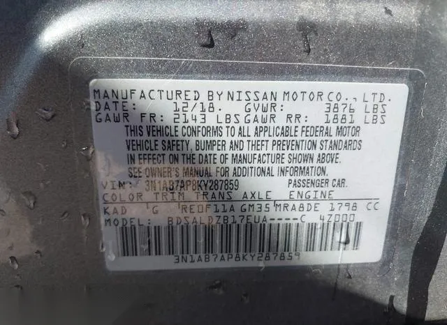 3N1AB7AP8KY287859 2019 2019 Nissan Sentra- SV 9