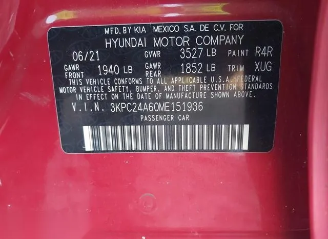 3KPC24A60ME151936 2021 2021 Hyundai Accent- SE 9