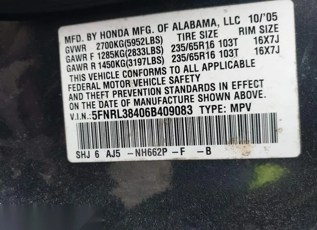 5FNRL38406B409083 2006 2006 Honda Odyssey- EX 9