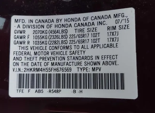 2HKRM4H55FH676569 2015 2015 Honda CR-V- EX 9