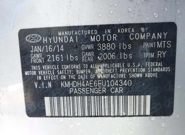 KMHDH4AE6EU104340 2014 2014 Hyundai Elantra- Limited 9